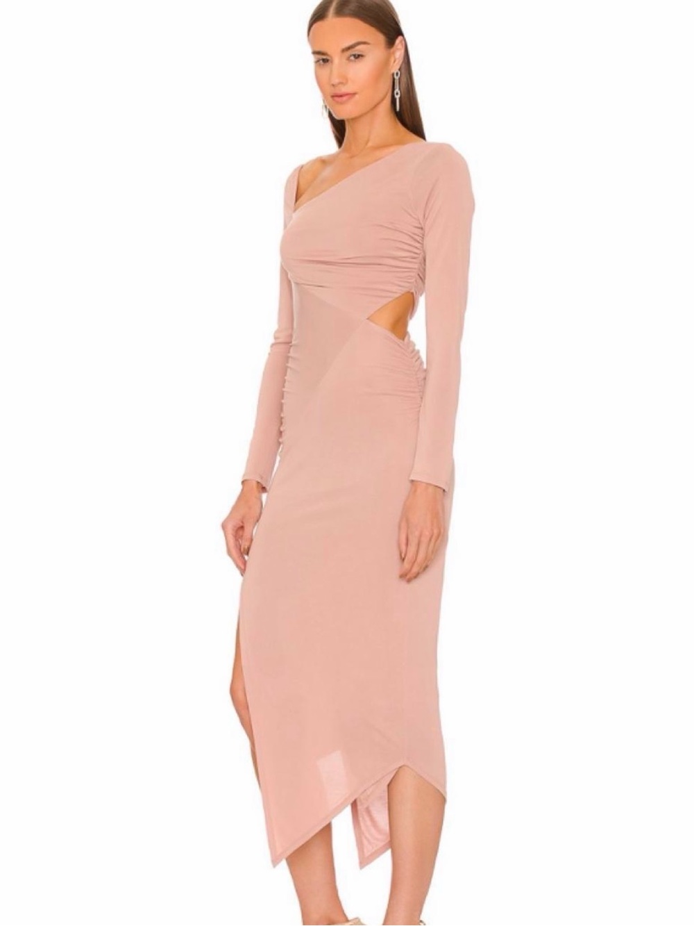 REVOLVE One-Shoulder Cutout Asymmetrical Midi Dress in Blush